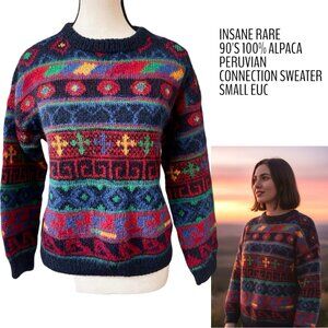 INSANE RARE 90'S 100% ALPACA WOOL HANDMADE PERUVIAN CONNECTION SWEATER SMALL EUC